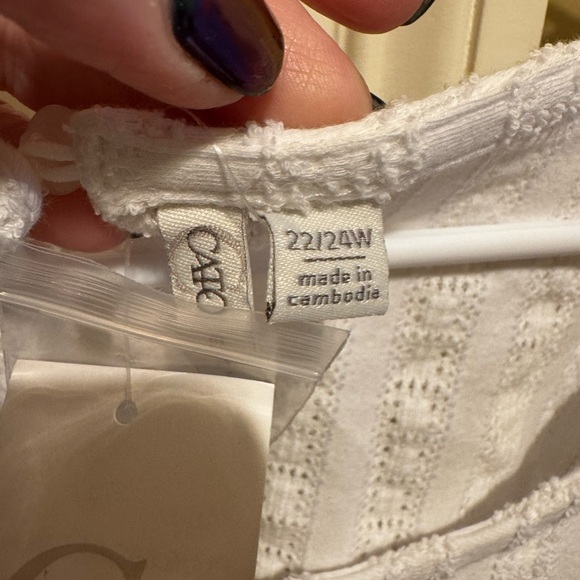 Cato White Textured Puff Ruffle Sleeve White Short Sleeve Shirt Plus Sz 22/24 - Picture 5 of 10